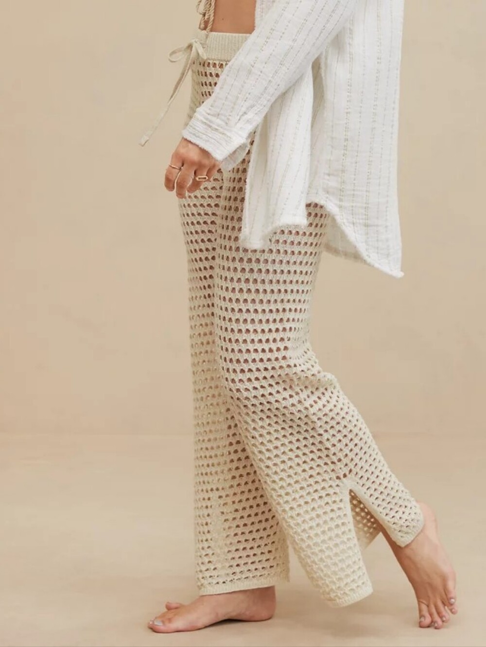 Aerie Crochet Vacay Open Knit Wide Leg Swim Cover Up Pants XL Resort Beach